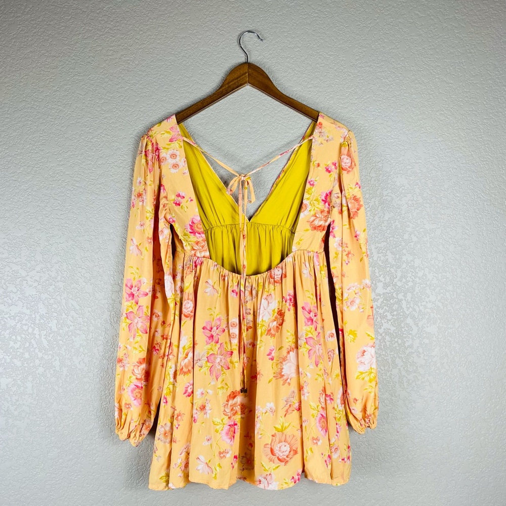 Open Back Floral Mini Long Sleeve Dress